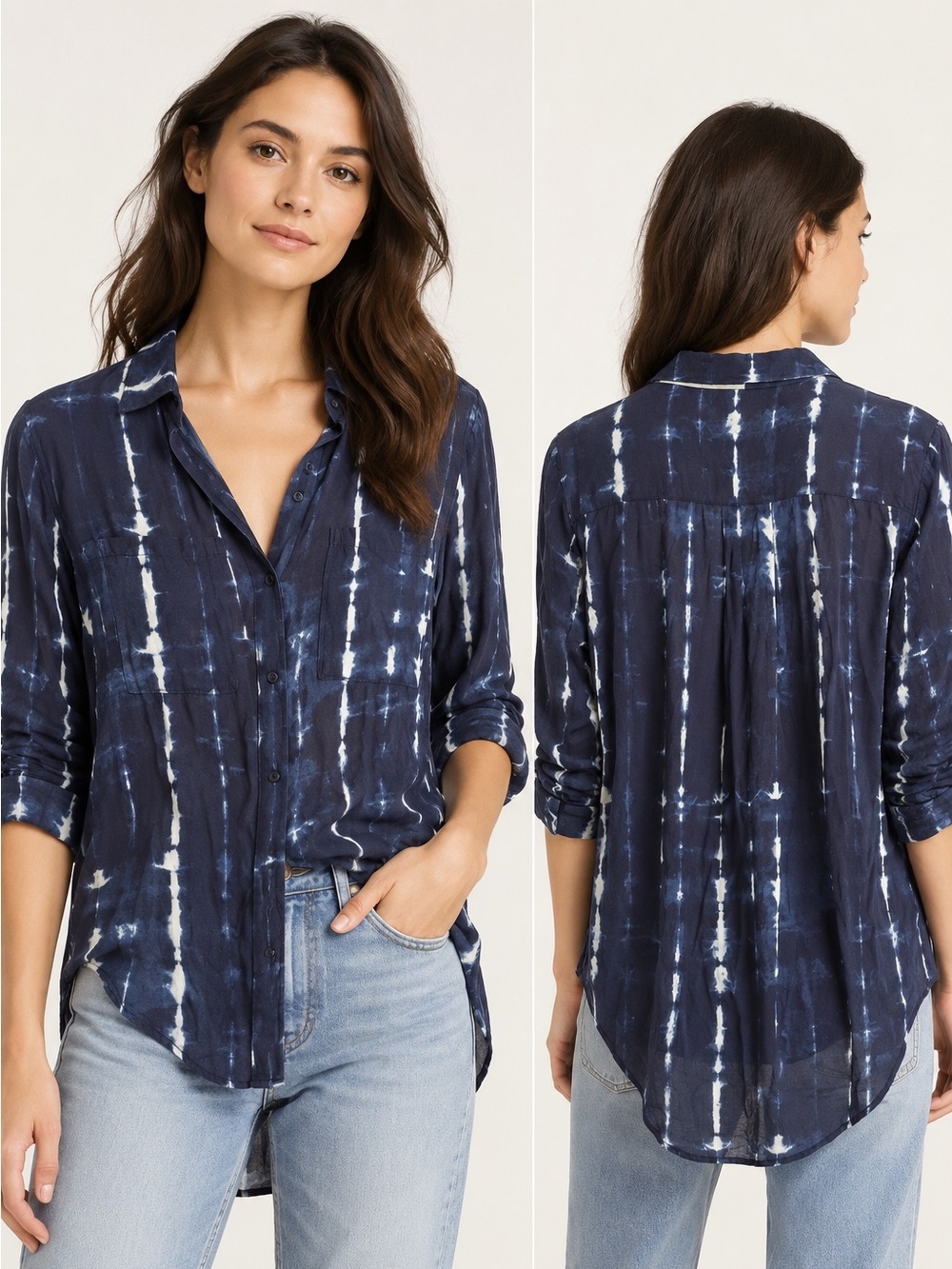Cloth & Stone Anthropologie Indigo Shibori Tie Dye Button Down Shirt Small